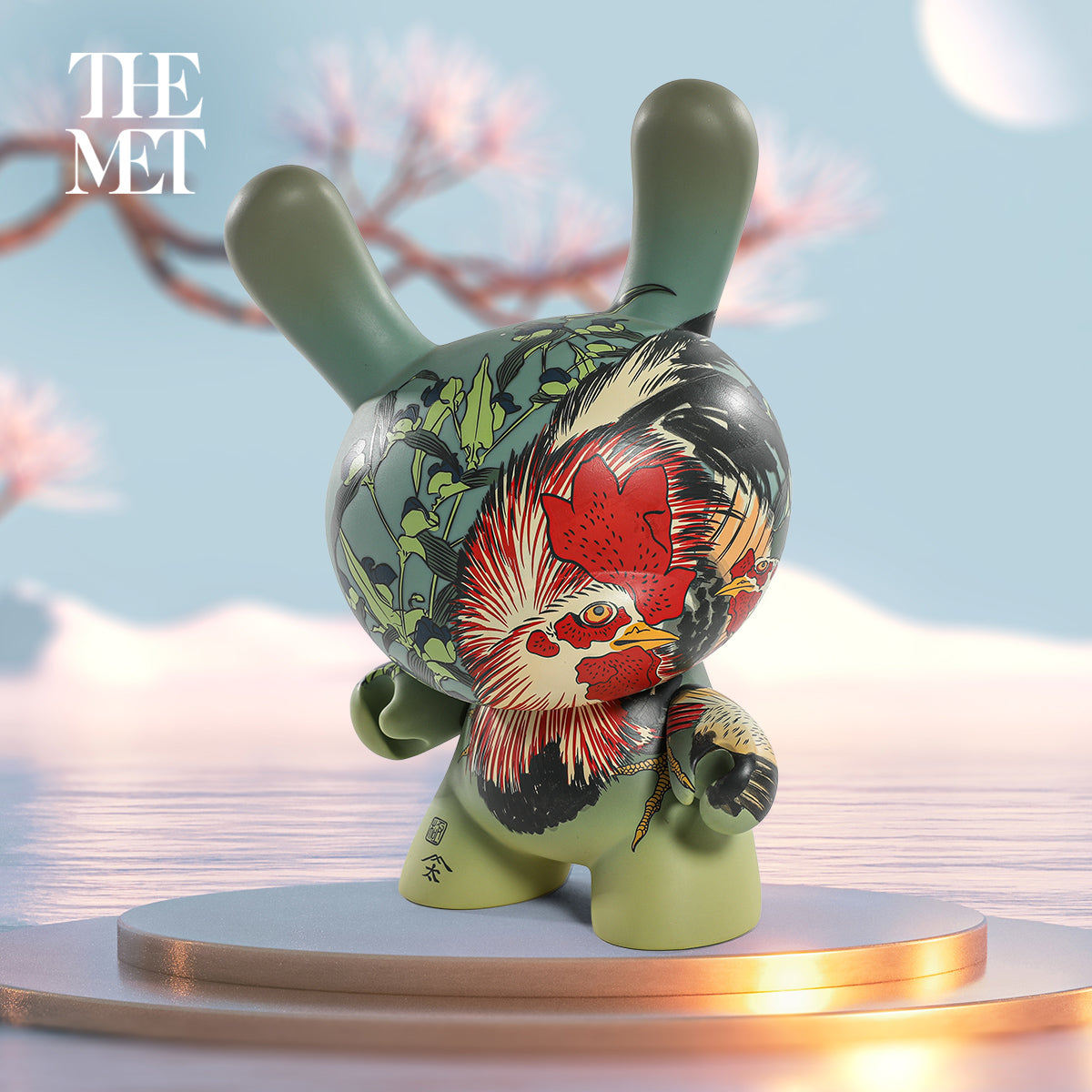 The Met 3" Showpiece Dunny Vinyl Art Figure - Rooster, Hen and Chicken with Spiderwort by Katsushika Hokusai (PRE-ORDER)