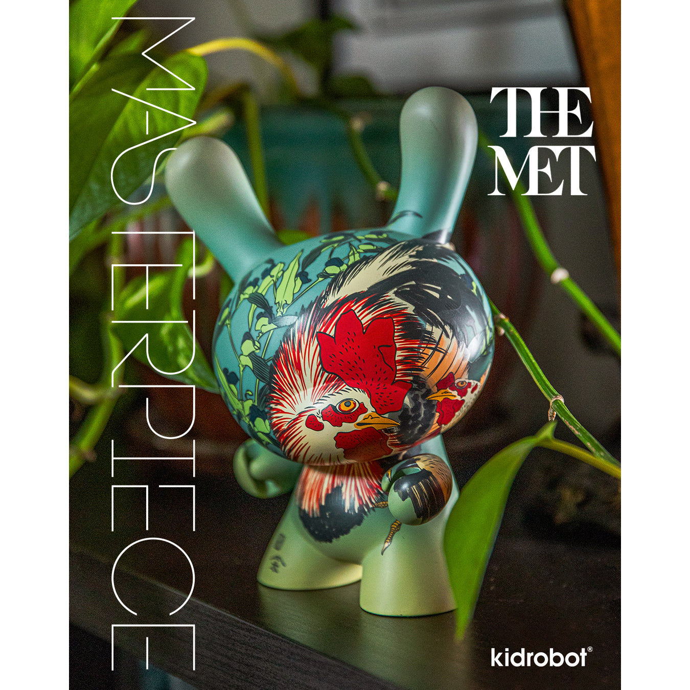The Met 3" Showpiece Dunny Vinyl Art Figure - Rooster, Hen and Chicken with Spiderwort by Katsushika Hokusai (PRE-ORDER)