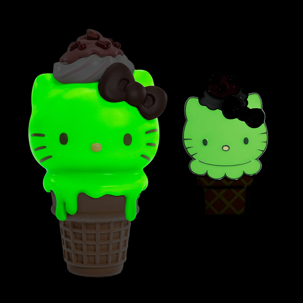 2025 CON EXCLUSIVE: Hello Kitty® Ice Cream Cone Art Figure & Pin Bundle - Glow-in-the-Dark Matcha with Chocolate Edition (Limited Edition)
